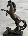 Rearing Wild Stallion Horse Bronze Statue Sculpture Figure Equestrian Horses Decor Signed Art