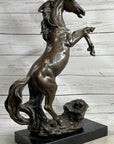 Rearing Wild Stallion Horse Bronze Statue Sculpture Figure Equestrian Horses Decor Signed Art