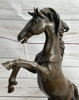 Rearing Wild Stallion Horse Bronze Statue Sculpture Figure Equestrian Horses Decor Signed Art