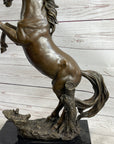 Rearing Wild Stallion Horse Bronze Statue Sculpture Figure Equestrian Horses Decor Signed Art