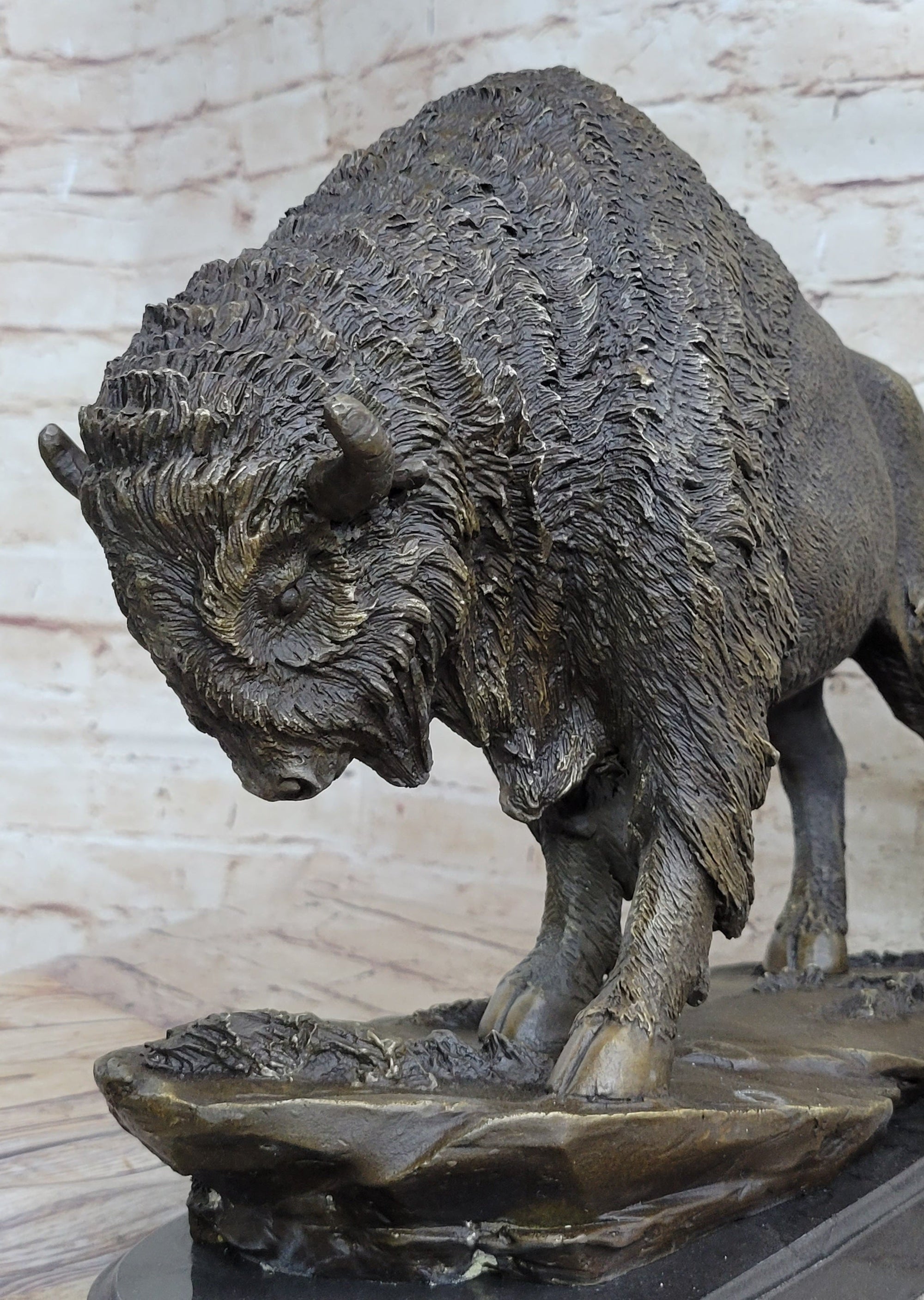 American Bison Buffalo Bronze Metal Statue Sculpture Wildlife Art Deco on Marble Base