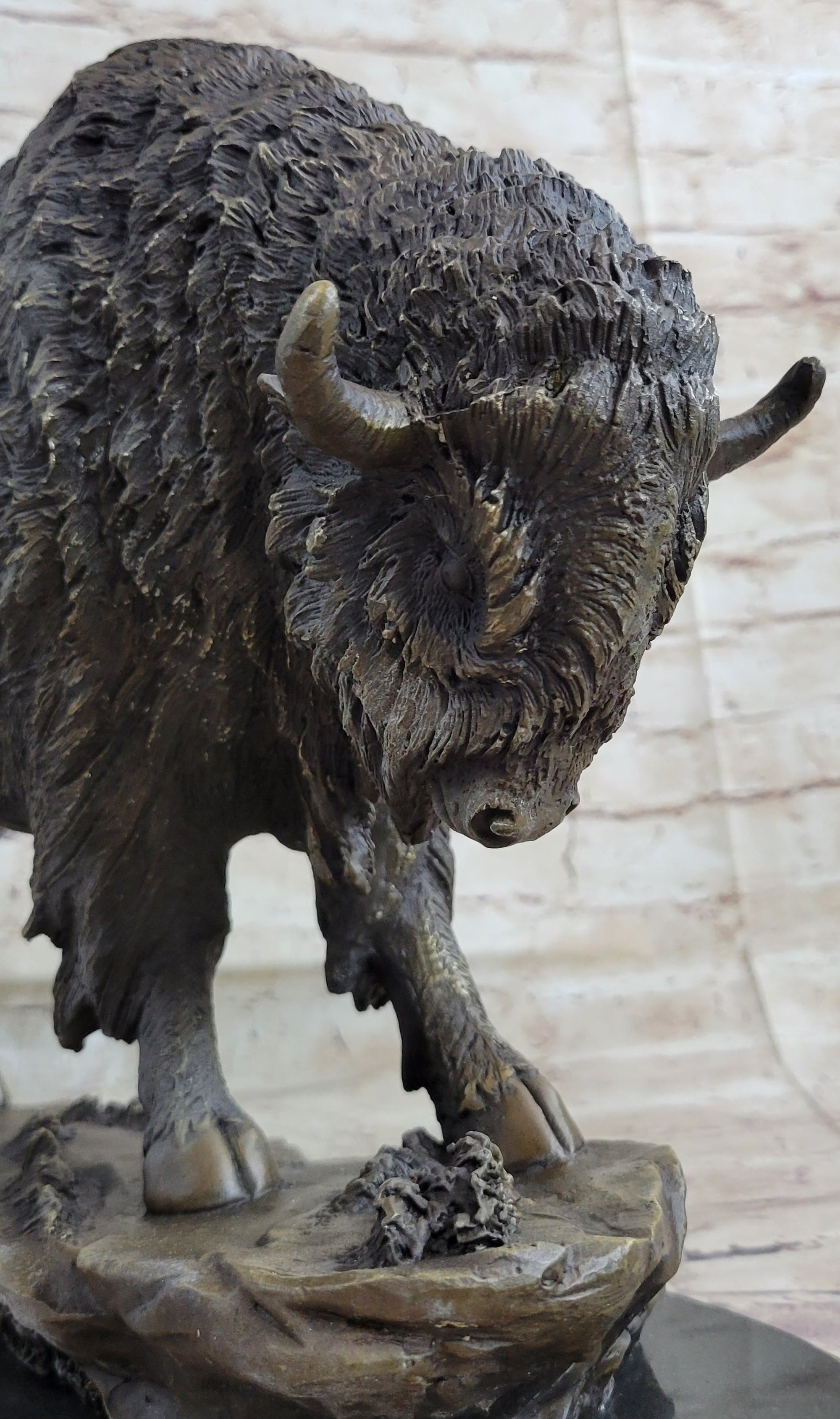 American Bison Buffalo Bronze Metal Statue Sculpture Wildlife Art Deco on Marble Base