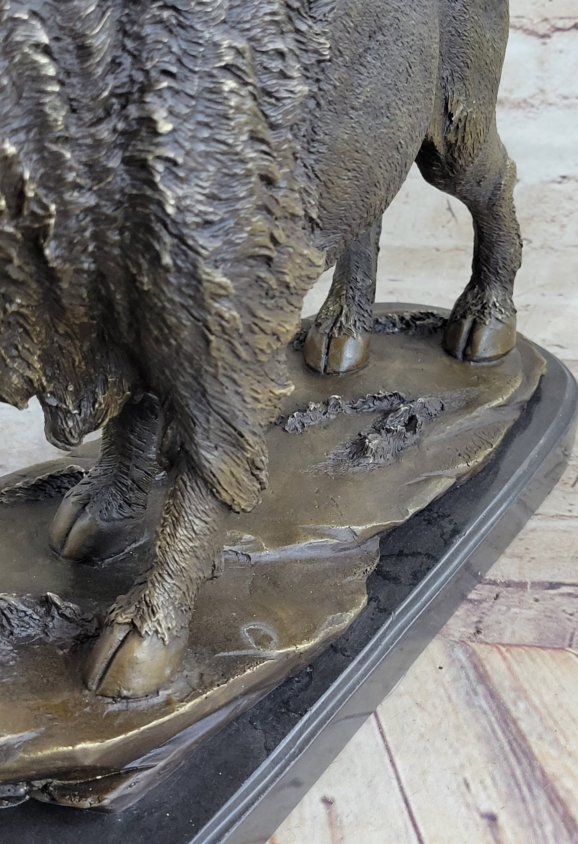 American Bison Buffalo Bronze Metal Statue Sculpture Wildlife Art Deco on Marble Base