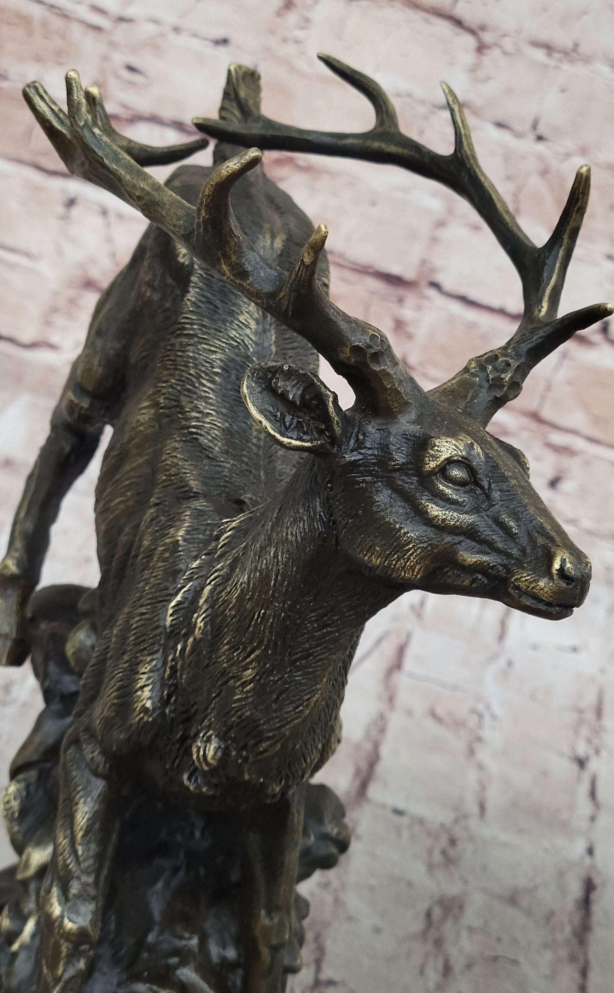 Running Deer Elk Buck Stag Caribou Reindeer Bronze Metal Sculpture Statue 11&quot; x 10&quot;