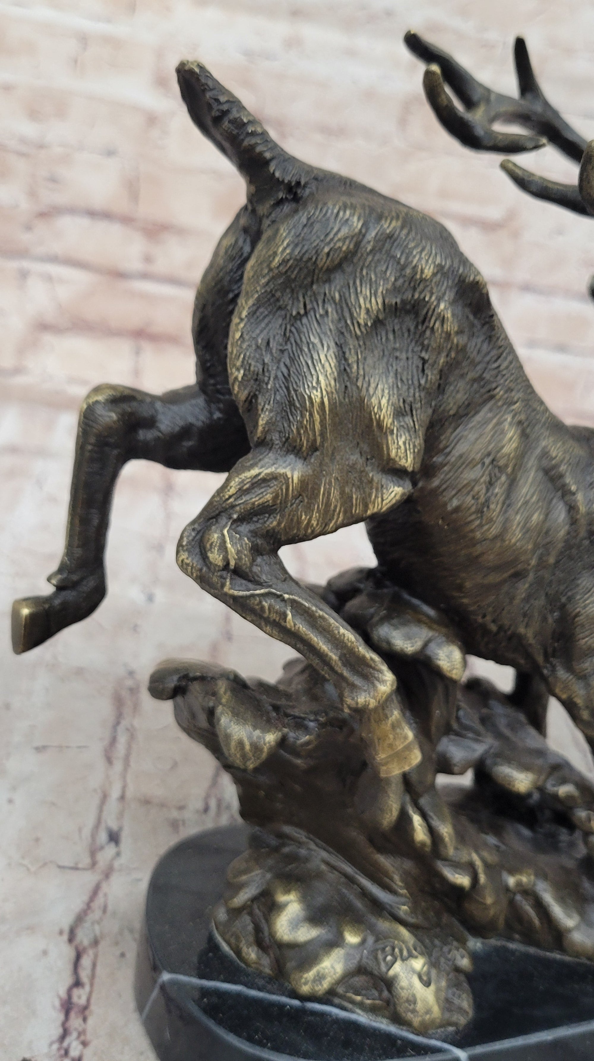 Running Deer Elk Buck Stag Caribou Reindeer Bronze Metal Sculpture Statue 11&quot; x 10&quot;