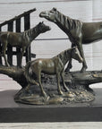Horse Farm Horses Behind Stables Bronze Sculpture Statue Figure Equestrian Art Decor