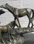 Horse Farm Horses Behind Stables Bronze Sculpture Statue Figure Equestrian Art Decor