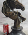 Necking Horses Bronze Bust Sculpture Statue Equestrian Decor Signed Original Art