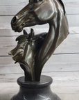 Necking Horses Bronze Bust Sculpture Statue Equestrian Decor Signed Original Art