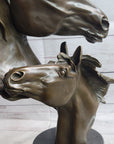 Necking Horses Bronze Bust Sculpture Statue Equestrian Decor Signed Original Art