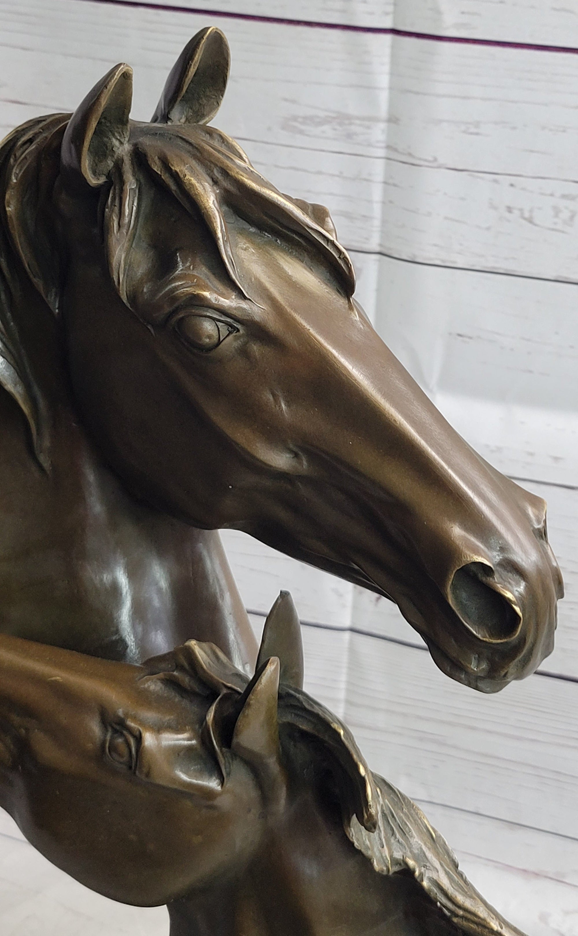 Necking Horses Bronze Bust Sculpture Statue Equestrian Decor Signed Original Art