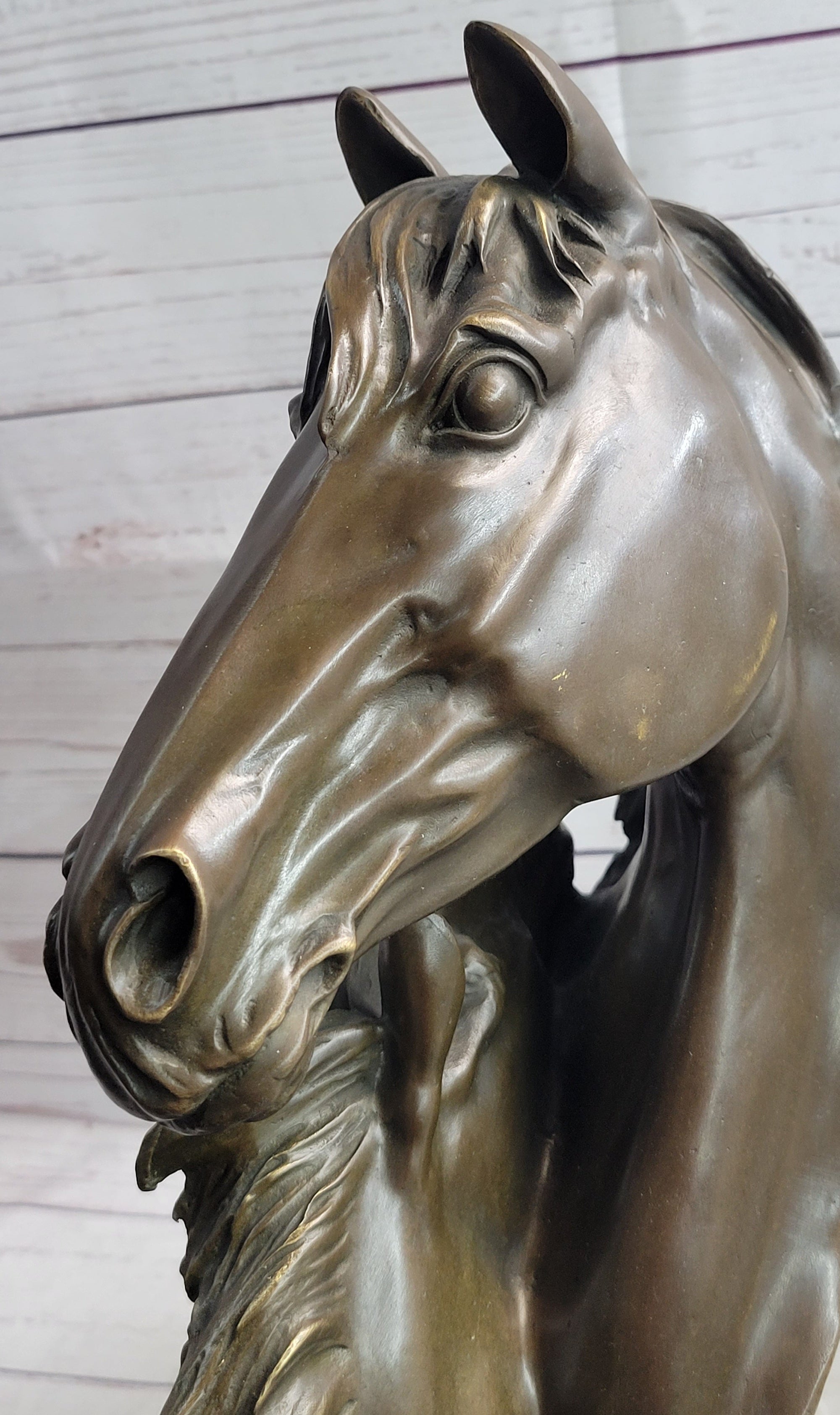 Necking Horses Bronze Bust Sculpture Statue Equestrian Decor Signed Original Art