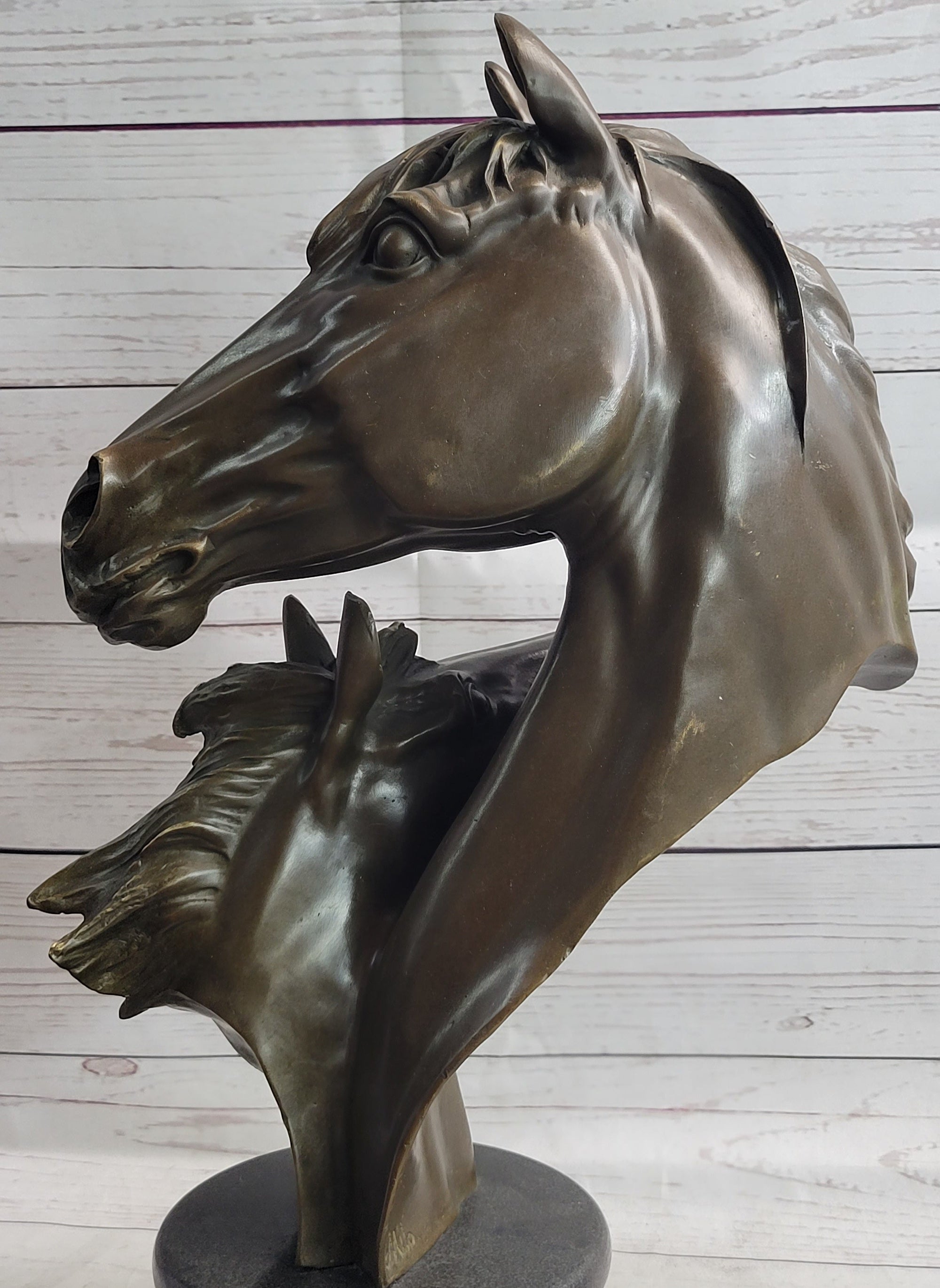 Necking Horses Bronze Bust Sculpture Statue Equestrian Decor Signed Original Art