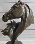 Necking Horses Bronze Bust Sculpture Statue Equestrian Decor Signed Original Art