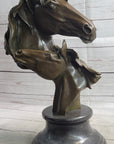 Necking Horses Bronze Bust Sculpture Statue Equestrian Decor Signed Original Art