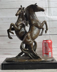 Two Rearing Stallions Horses Bronze Sculpture Statue Horse Lover Decor Signed Art on Marble Base