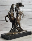 Two Rearing Stallions Horses Bronze Sculpture Statue Horse Lover Decor Signed Art on Marble Base