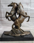 Two Rearing Stallions Horses Bronze Sculpture Statue Horse Lover Decor Signed Art on Marble Base