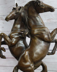 Two Rearing Stallions Horses Bronze Sculpture Statue Horse Lover Decor Signed Art on Marble Base