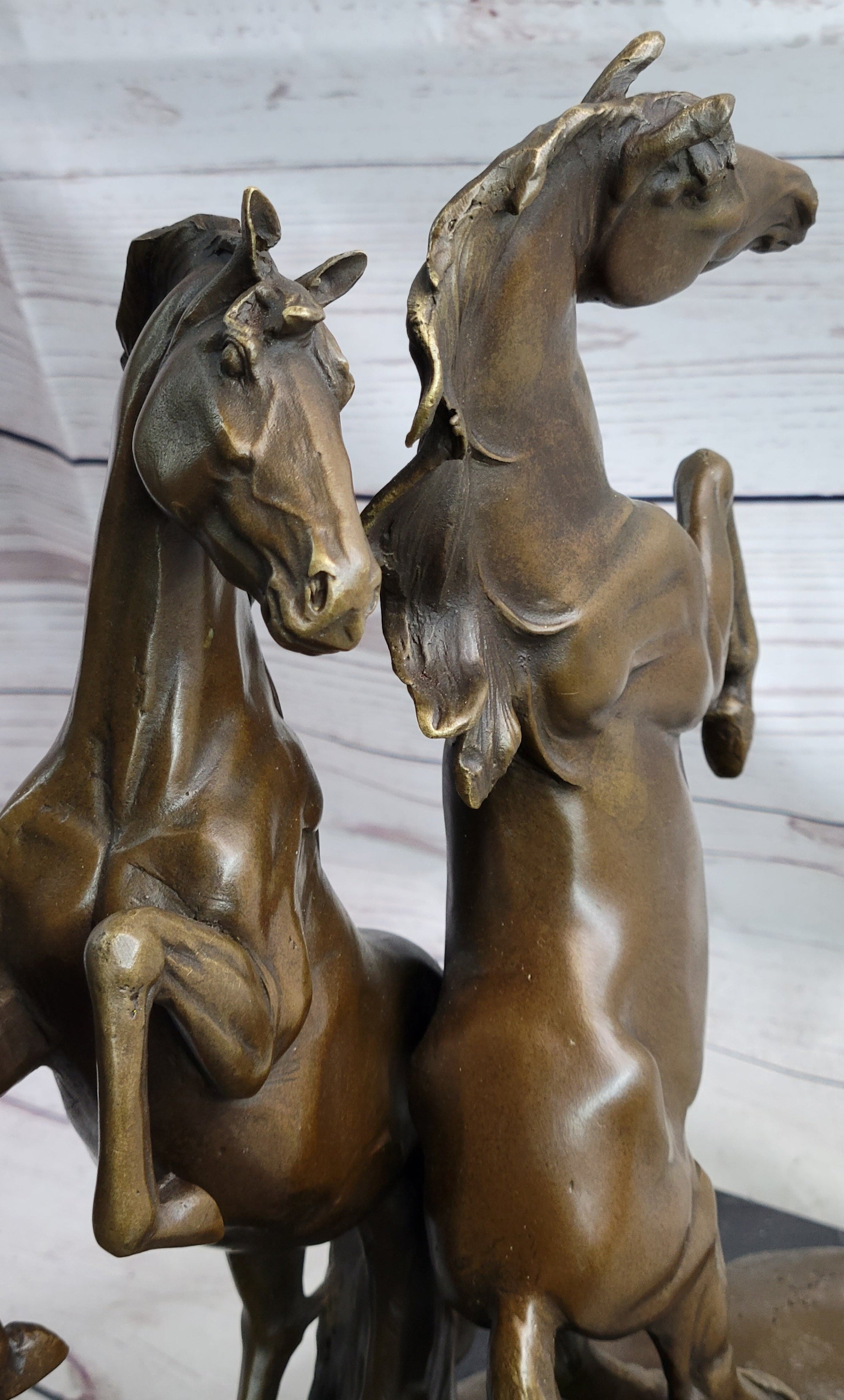 Two Rearing Stallions Horses Bronze Sculpture Statue Horse Lover Decor Signed Art on Marble Base