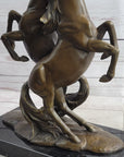 Two Rearing Stallions Horses Bronze Sculpture Statue Horse Lover Decor Signed Art on Marble Base