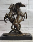 Two Rearing Stallions Horses Bronze Sculpture Statue Horse Lover Decor Signed Art on Marble Base