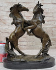 Dueling Stallion Horses Hot Cast Bronze Sculpture Statue Decor Original Art on Marble Base