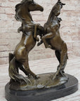 Dueling Stallion Horses Hot Cast Bronze Sculpture Statue Decor Original Art on Marble Base