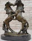 Dueling Stallion Horses Hot Cast Bronze Sculpture Statue Decor Original Art on Marble Base