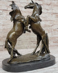 Dueling Stallion Horses Hot Cast Bronze Sculpture Statue Decor Original Art on Marble Base