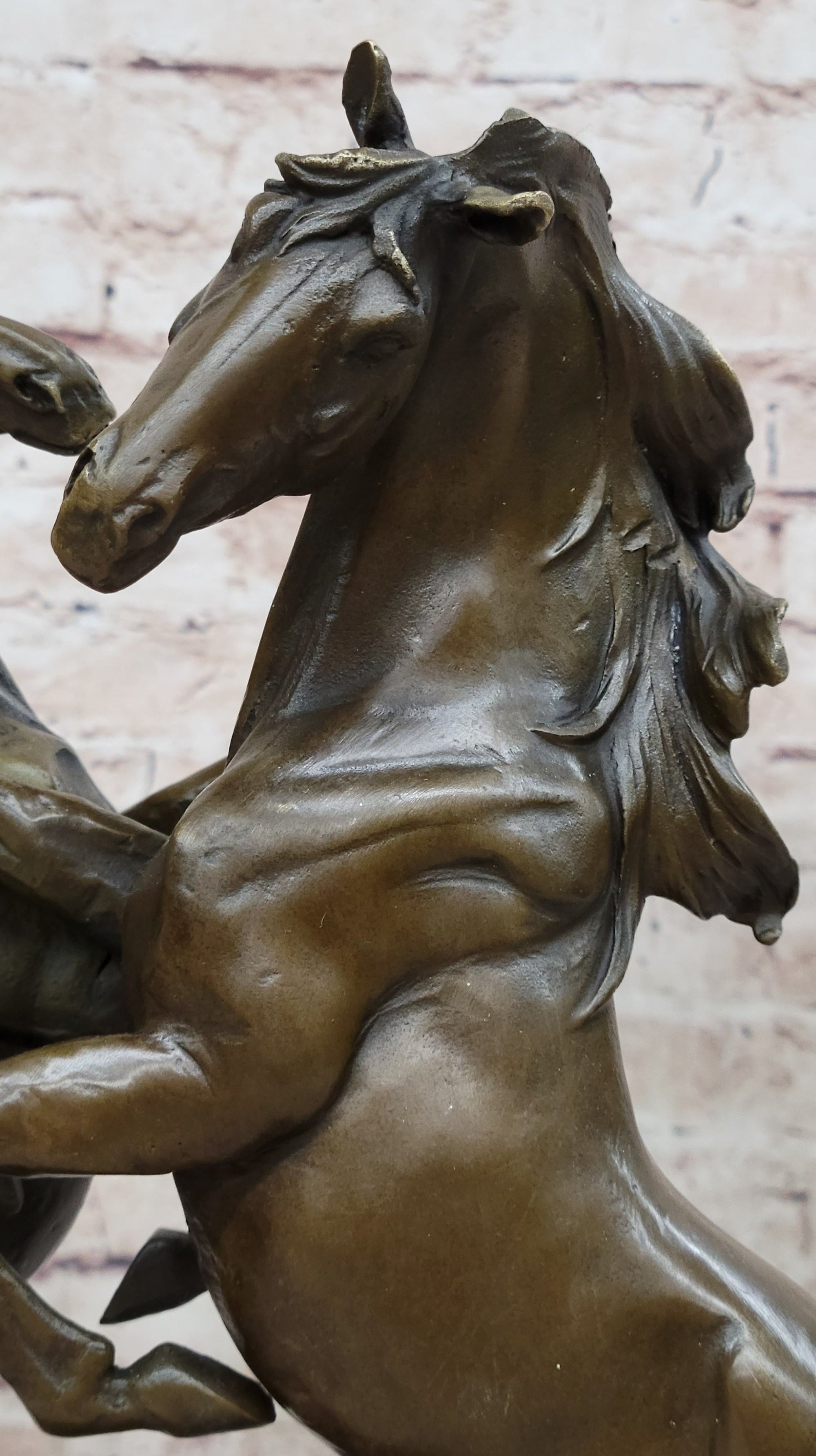 Dueling Stallion Horses Hot Cast Bronze Sculpture Statue Decor Original Art on Marble Base