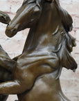 Dueling Stallion Horses Hot Cast Bronze Sculpture Statue Decor Original Art on Marble Base