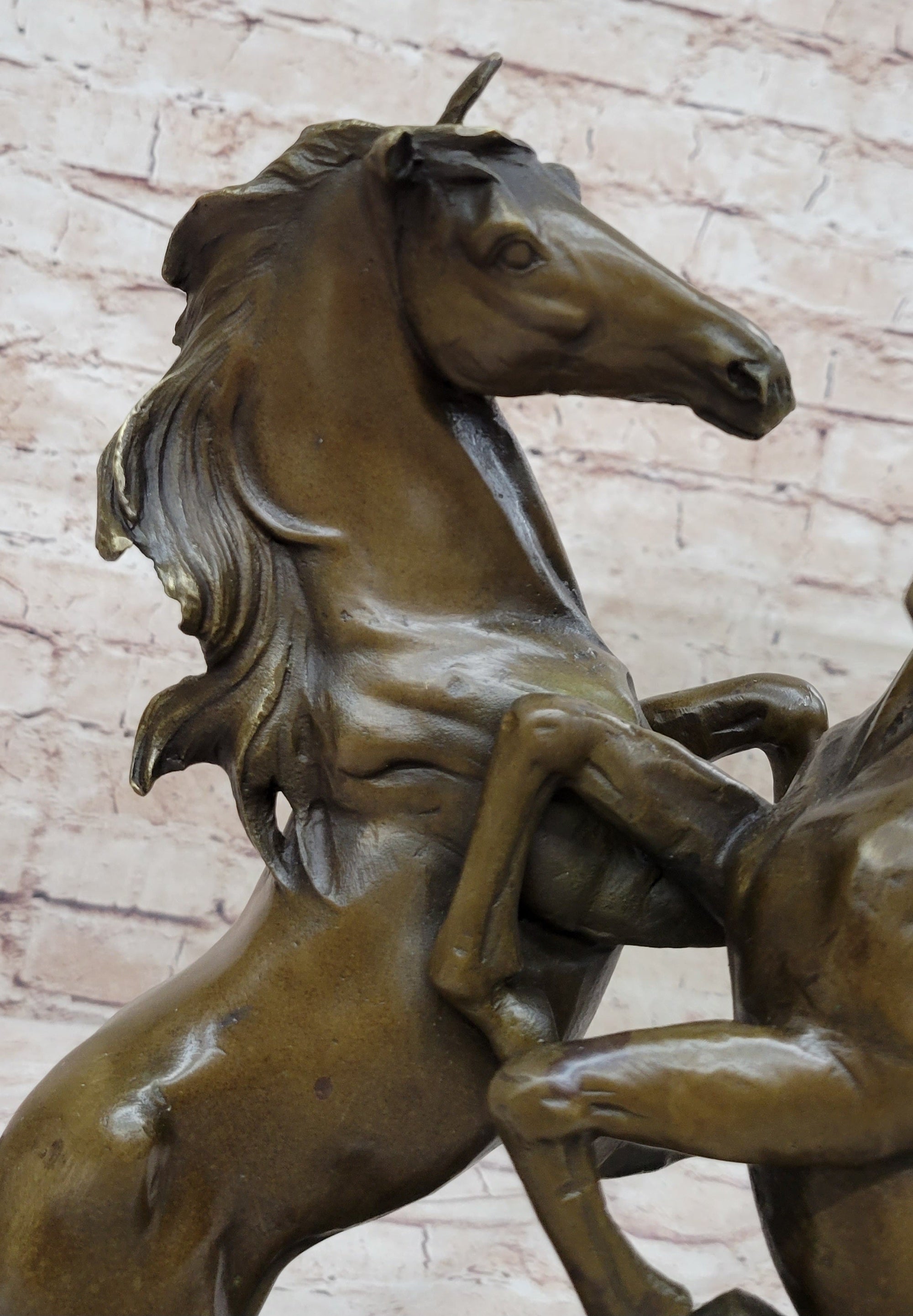 Dueling Stallion Horses Hot Cast Bronze Sculpture Statue Decor Original Art on Marble Base