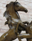 Dueling Stallion Horses Hot Cast Bronze Sculpture Statue Decor Original Art on Marble Base