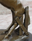 Dueling Stallion Horses Hot Cast Bronze Sculpture Statue Decor Original Art on Marble Base