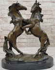 Dueling Stallion Horses Hot Cast Bronze Sculpture Statue Decor Original Art on Marble Base