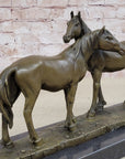 Necking Horses Bronze Sculpture Statue Equestrian Barn Stables Farmhouse Decor