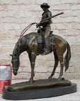 Western Cowboy on Horseback w/ Shotgun Bronze Sculpture Statue 16" x 14"