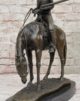 Western Cowboy on Horseback w/ Shotgun Bronze Sculpture Statue 16" x 14"