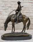 Western Cowboy on Horseback w/ Shotgun Bronze Sculpture Statue 16" x 14"
