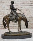 Western Cowboy on Horseback w/ Shotgun Bronze Sculpture Statue 16" x 14"