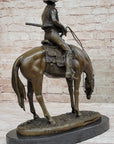 Western Cowboy on Horseback w/ Shotgun Bronze Sculpture Statue 16" x 14"