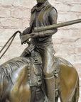 Western Cowboy on Horseback w/ Shotgun Bronze Sculpture Statue 16" x 14"
