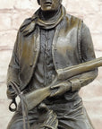 Western Cowboy on Horseback w/ Shotgun Bronze Sculpture Statue 16" x 14"