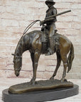 Western Cowboy on Horseback w/ Shotgun Bronze Sculpture Statue 16" x 14"