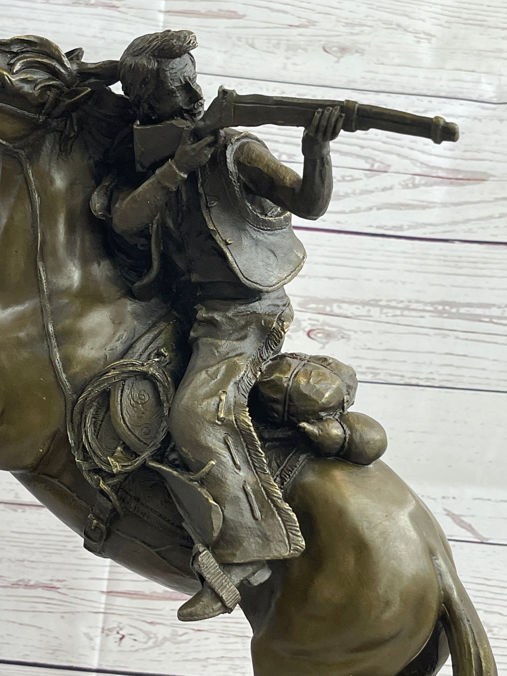 Western Cowboy Firing Rifle from Horseback Bronze Statue Sculpture Original Art 14&quot; x 12&quot;