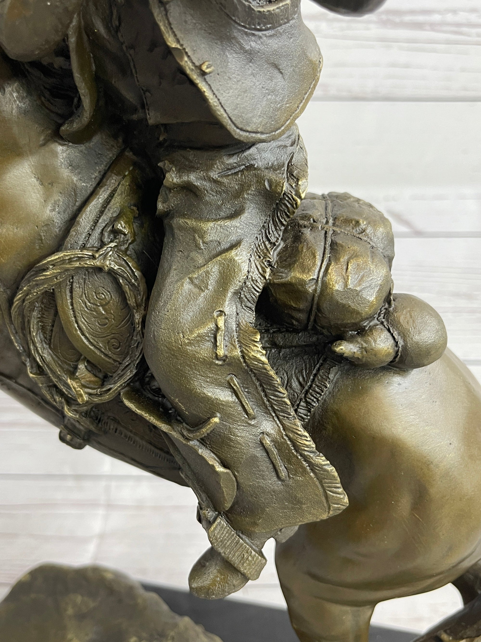 Western Cowboy Firing Rifle from Horseback Bronze Statue Sculpture Original Art 14&quot; x 12&quot;