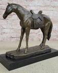 Large Original Loving Horse with his Saddle Western Cowboy Bronze Sculpture sale