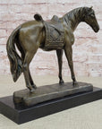 Large Original Loving Horse with his Saddle Western Cowboy Bronze Sculpture sale