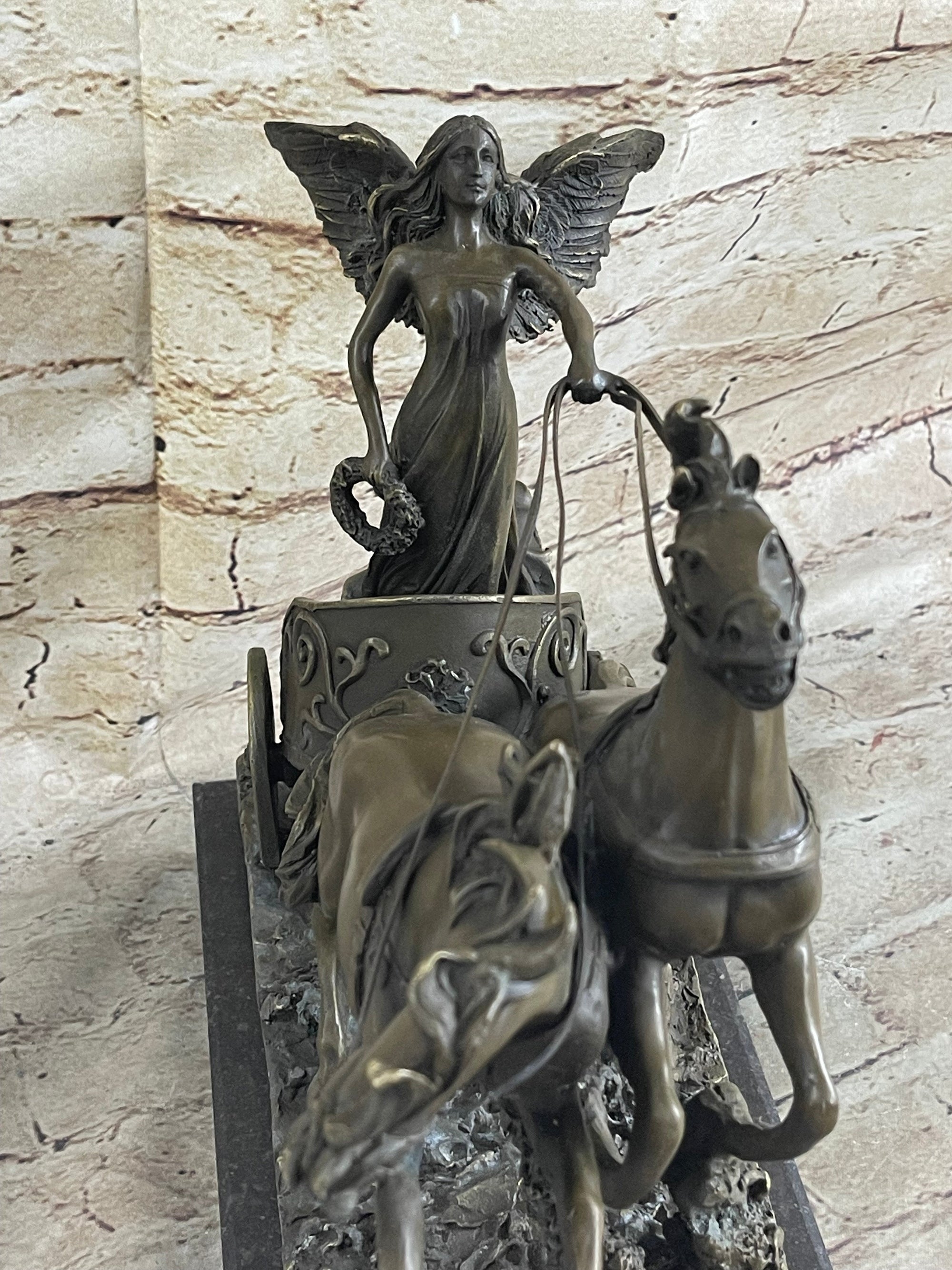 Nike Driving Chariot with Horses Bronze Sculpture Figurine Figure Decor